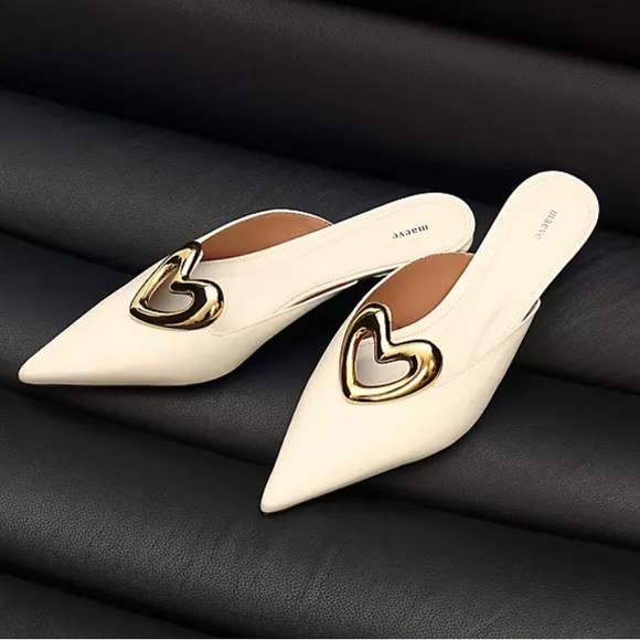 Maeve Shoes - NWT Maeve Heart Mules Size 37 White/Gold